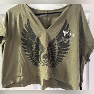 Under Armour Project Rock Eagle Graphic Crop Tee – Olive Green – Size XL